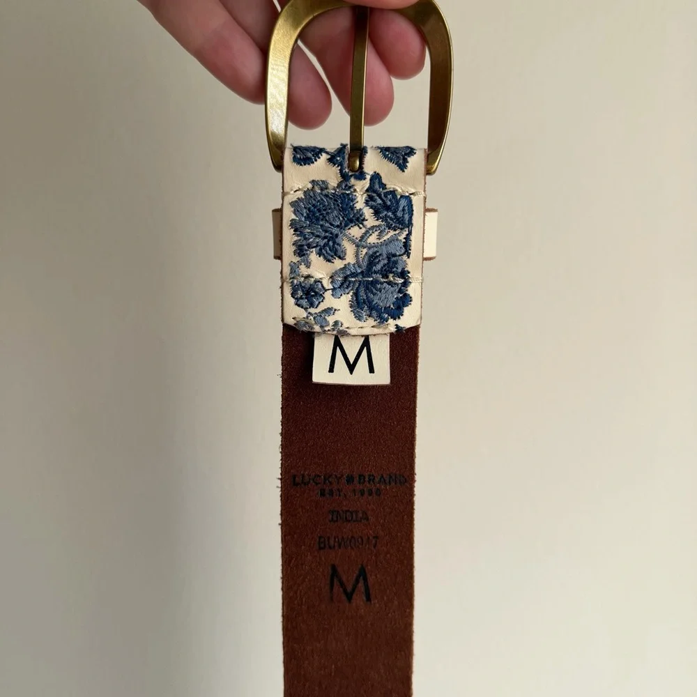 Lucky Brand Botanical Embroidery Leather Belt